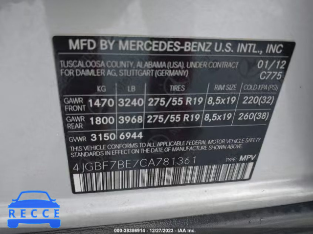 2012 MERCEDES-BENZ GL 450 4MATIC 4JGBF7BE7CA781361 image 8