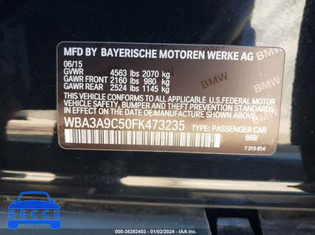 2015 BMW 335I WBA3A9C50FK473235 image 8