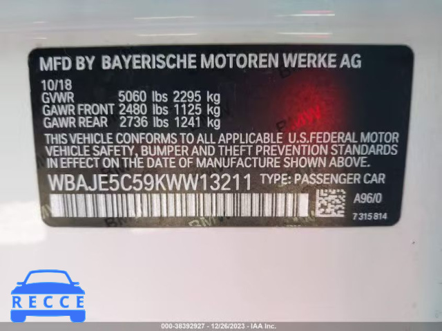 2019 BMW 540I WBAJE5C59KWW13211 image 8