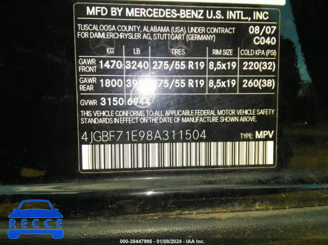 2008 MERCEDES-BENZ GL 450 4MATIC 4JGBF71E98A311504 image 8