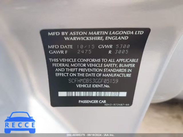 2016 ASTON MARTIN RAPIDE S SCFHMDBS3GGF05159 image 8