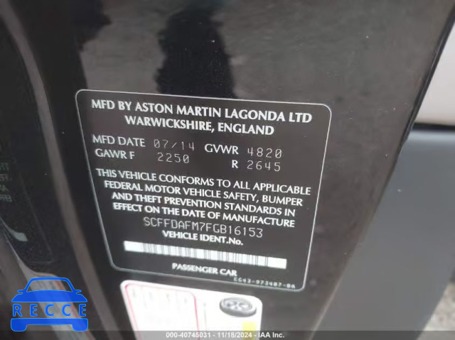 2015 ASTON MARTIN DB9 VOLANTE/VOLANTE CARBON EDITION SCFFDAFM7FGB16153 image 8