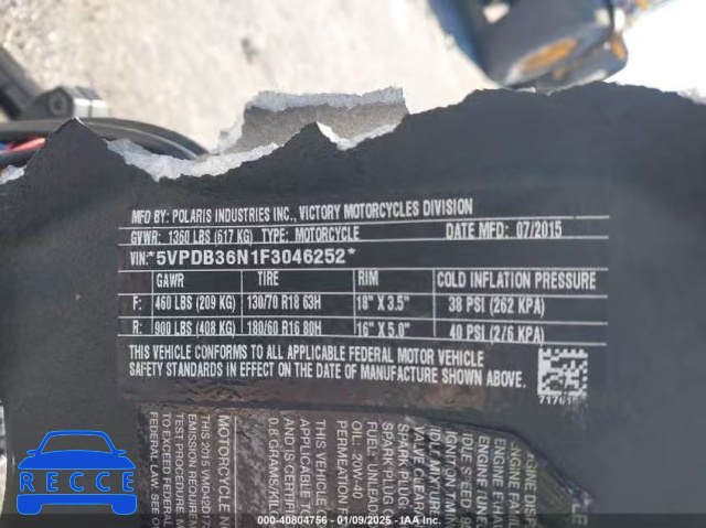 2015 VICTORY MOTORCYCLES CROSS COUNTRY 5VPDB36N1F3046252 Bild 9