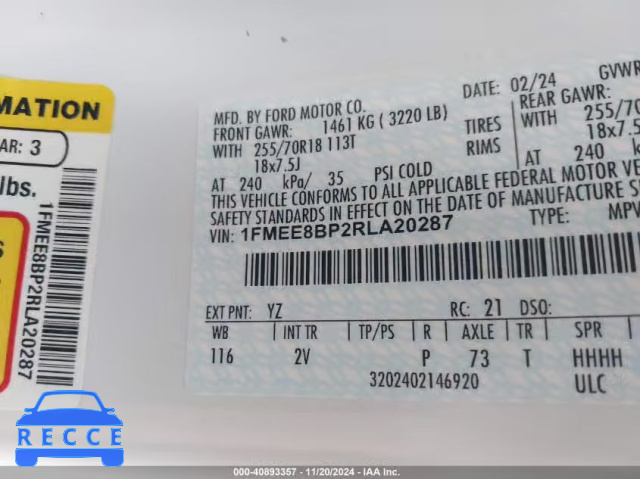 2024 FORD BRONCO OUTER BANKS 1FMEE8BP2RLA20287 image 8