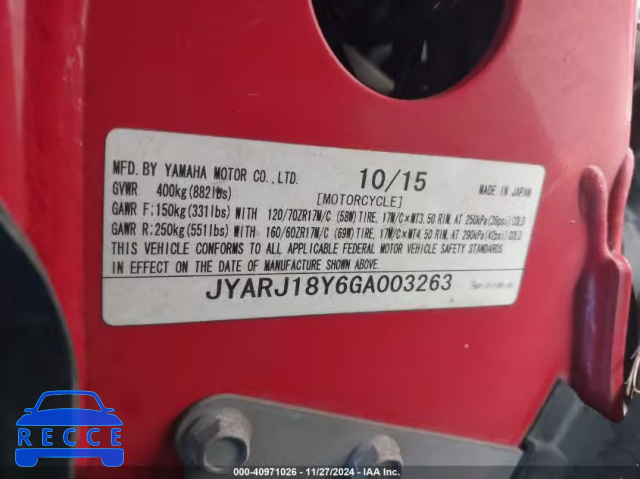 2016 YAMAHA FZ6 RC JYARJ18Y6GA003263 image 9