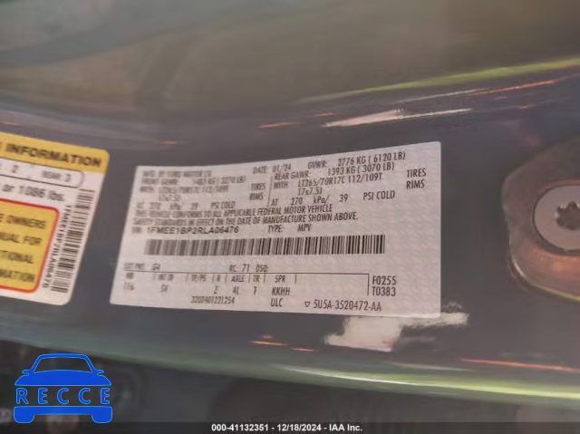 2024 FORD BRONCO BLACK DIAMOND 1FMEE1BP2RLA06476 image 8