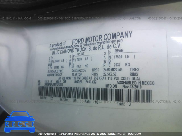 2011 FORD F650 SUPER DUTY 3FRWF6FJ7BV424333 Bild 9