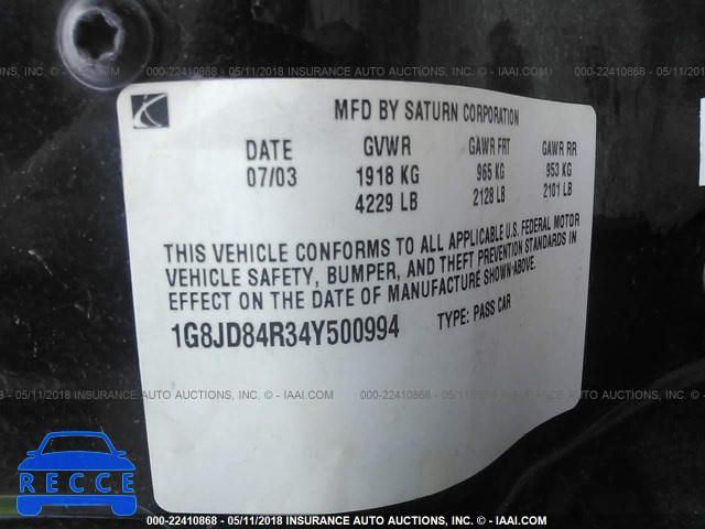 2004 SATURN LW300 LEVEL 2 1G8JD84R34Y500994 image 8