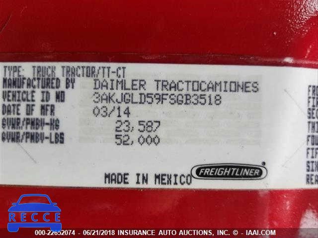 2015 FREIGHTLINER CASCADIA 125 3AKJGLD59FSGB3518 image 8