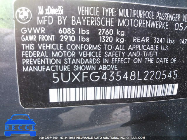 2008 BMW X6 XDRIVE35I 5UXFG43548L220545 image 8