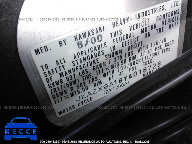 2000 KAWASAKI ZX1200 A1 JKAZX9A18YA018728 image 9