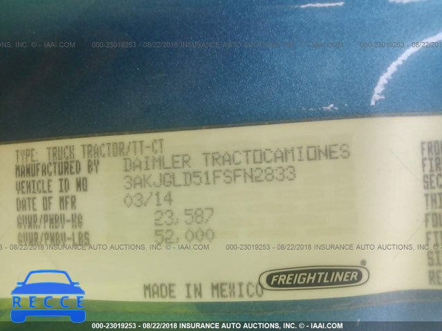 2015 FREIGHTLINER CASCADIA 125 3AKJGLD51FSFN2833 зображення 9
