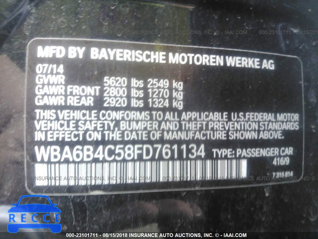 2015 BMW 650 XI/GRAN COUPE WBA6B4C58FD761134 зображення 8