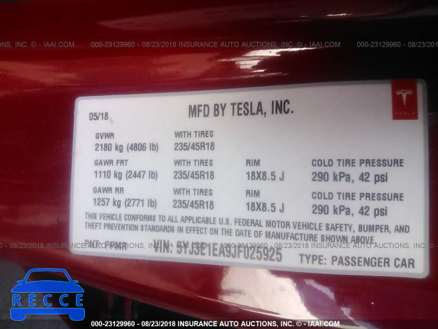 2018 TESLA MODEL 3 5YJ3E1EA9JF025925 зображення 8