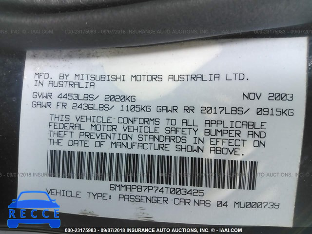 2004 MITSUBISHI DIAMANTE VR-X 6MMAP87P74T003425 image 8