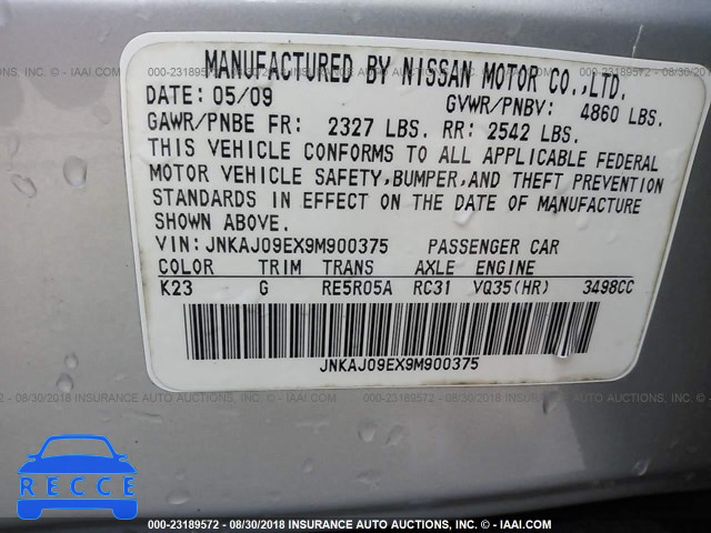 2009 INFINITI EX35 JOURNEY JNKAJ09EX9M900375 image 8