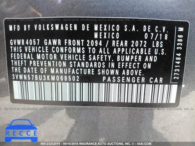 2019 VOLKSWAGEN JETTA S 3VWN57BU3KM068502 image 8