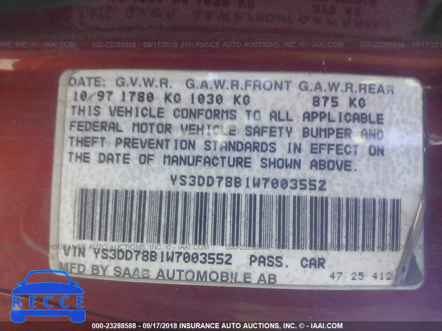 1998 SAAB 900 S YS3DD78B1W7003552 image 8