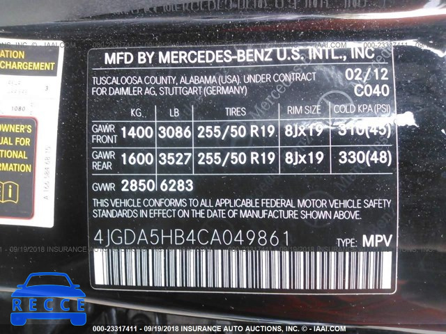 2012 MERCEDES-BENZ ML 350 4MATIC 4JGDA5HB4CA049861 image 8