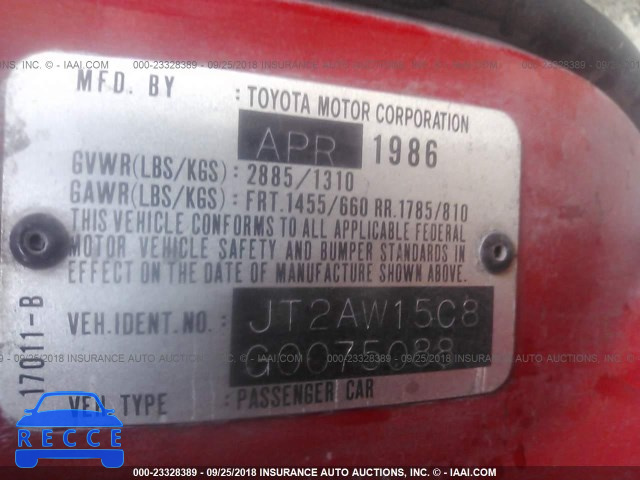 1986 TOYOTA MR2 JT2AW15C8G0075088 image 8