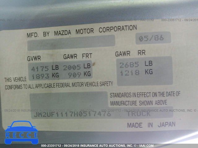 1987 MAZDA B2000 JM2UF1117H0517476 image 8