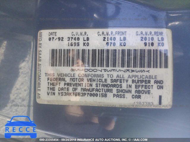 1993 SAAB 900 S YS3AK75E3P7000158 image 8