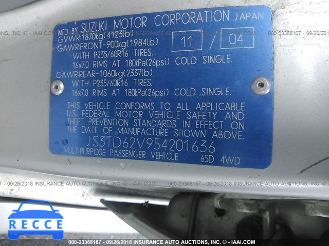 2005 SUZUKI GRAND VITARA LX/EX JS3TD62V954201636 image 8