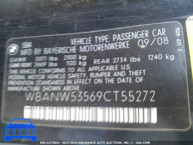 2009 BMW 550 I WBANW53569CT55272 image 8