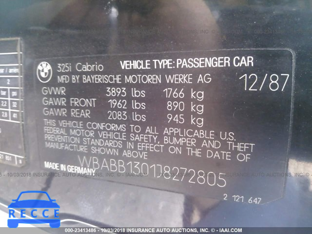 1988 BMW 325 I WBABB1301J8272805 image 8