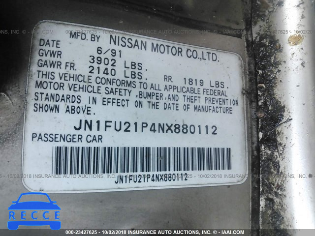 1992 NISSAN STANZA JN1FU21P4NX880112 зображення 8