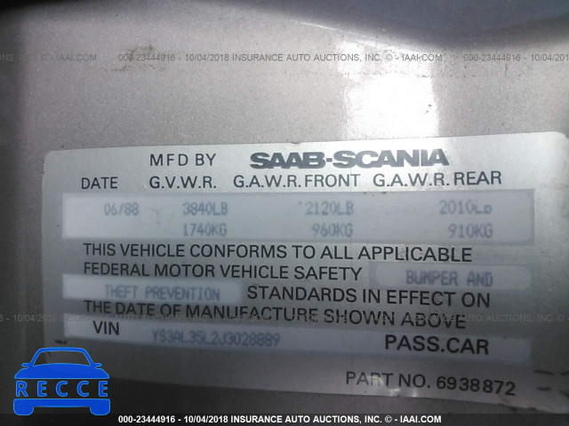 1988 SAAB 900 YS3AL35L2J3028889 зображення 8