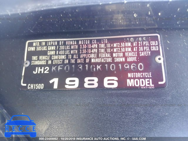 1986 HONDA CH150 JH2KF0131GK101960 Bild 9
