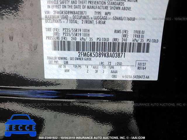 2019 FORD FLEX LIMITED 2FMGK5D89KBA03871 image 8