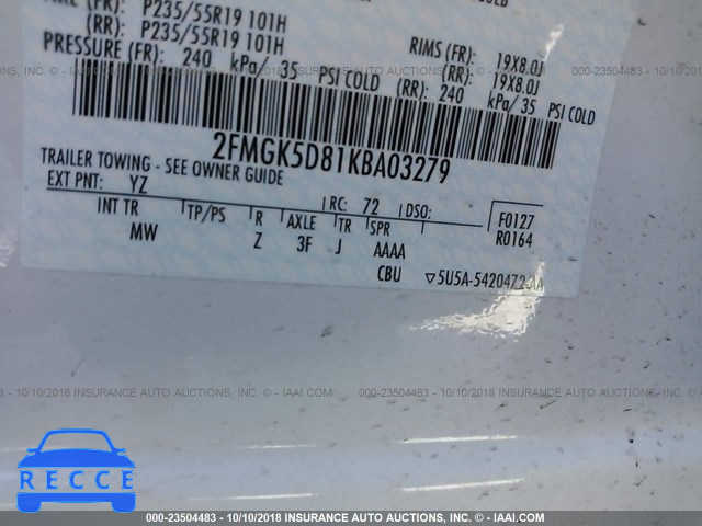 2019 FORD FLEX LIMITED 2FMGK5D81KBA03279 image 8