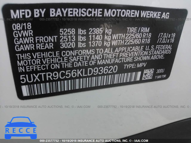 2019 BMW X3 XDRIVE30I 5UXTR9C56KLD93620 зображення 8