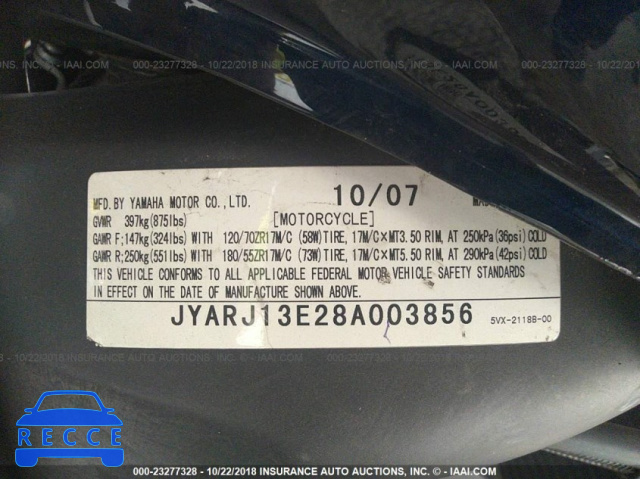 2008 YAMAHA FZ6 SHG JYARJ13E28A003856 зображення 9