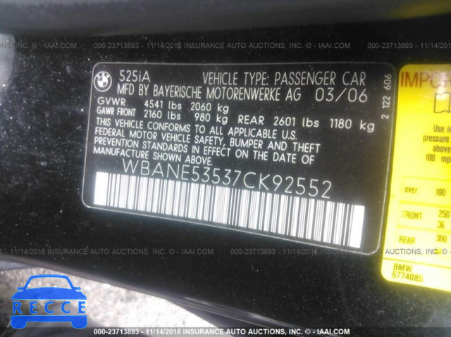 2007 BMW 525 I WBANE53537CK92552 image 8