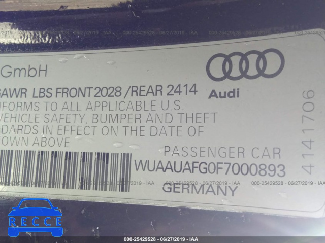 2015 AUDI R8 4.2 QUATTRO WUAAUAFG0F7000893 image 8