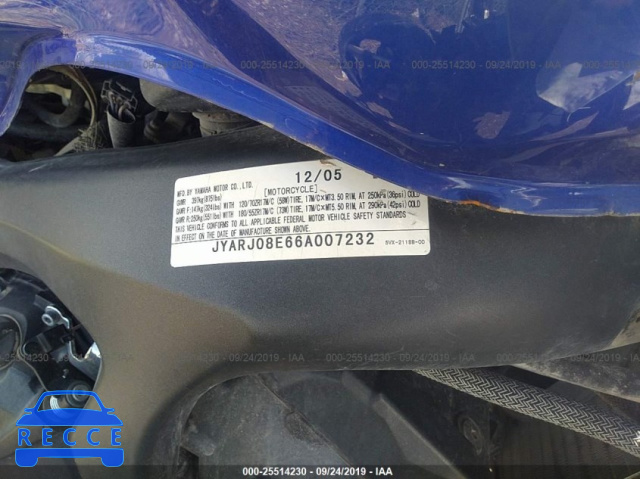 2006 YAMAHA FZ6 S JYARJ08E66A007232 зображення 9