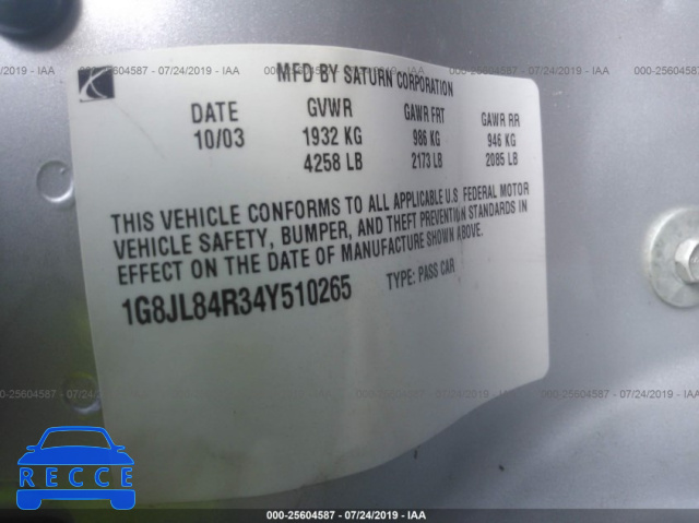 2004 SATURN LW300 LEVEL 3 1G8JL84R34Y510265 image 8