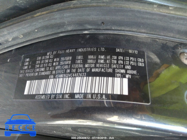 2012 SUBARU TRIBECA LIMITED/TOURING 4S4WX9GD4C4402633 Bild 8