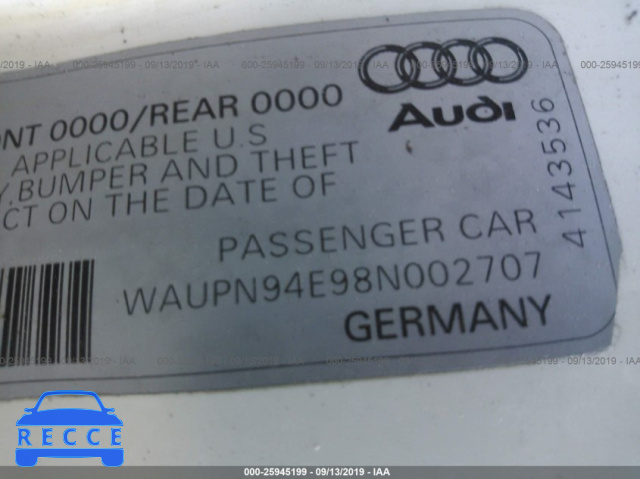 2008 AUDI S8 QUATTRO WAUPN94E98N002707 image 8