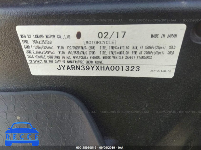 2017 YAMAHA YZFR1 C JYARN39YXHA001323 image 9