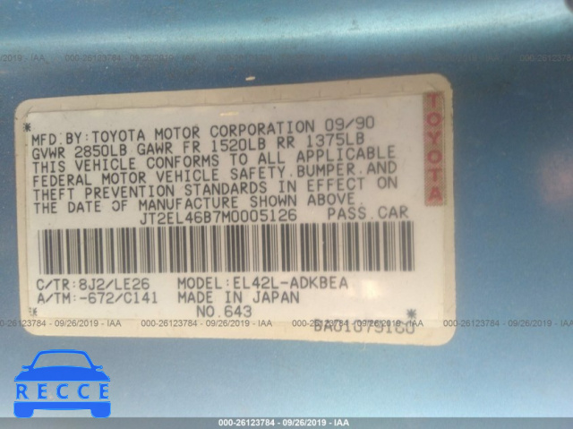 1991 TOYOTA TERCEL STD JT2EL46B7M0005126 image 8