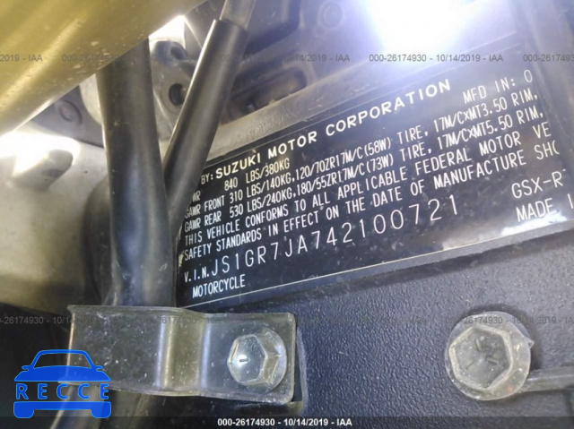 2004 SUZUKI GSX-R750 K JS1GR7JA742100721 image 9