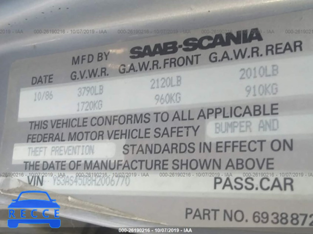 1987 SAAB 900 S YS3AS45D8H2006770 image 8