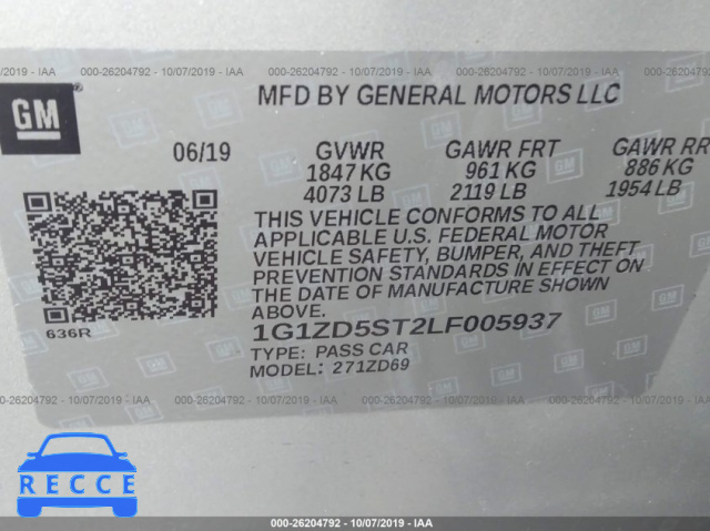 2020 CHEVROLET MALIBU LT 1G1ZD5ST2LF005937 Bild 7