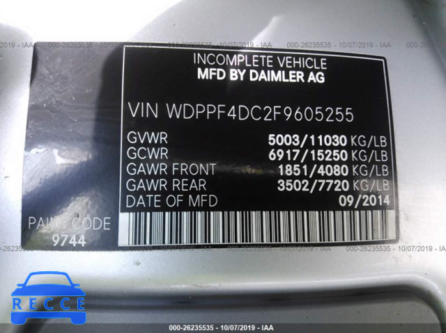 2015 FREIGHTLINER SPRINTER 3500 WDPPF4DC2F9605255 image 8