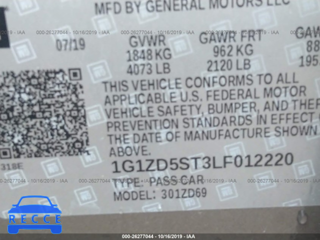 2020 CHEVROLET MALIBU LT 1G1ZD5ST3LF012220 Bild 8