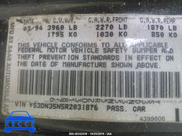 1994 SAAB 900 SE TURBO YS3DN35N5R2031876 image 8